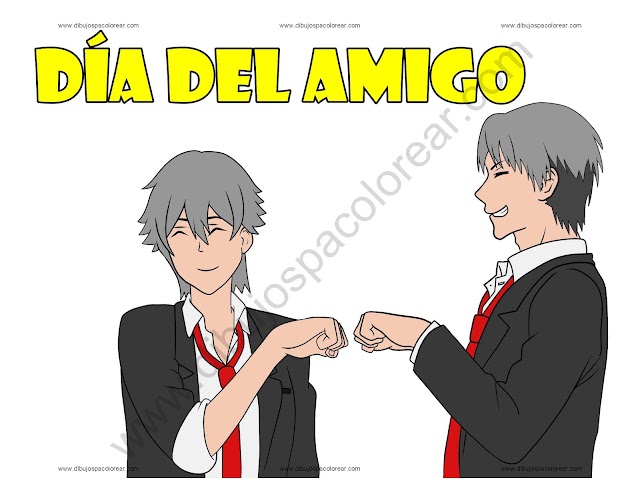 Día del amigo dibujo a color y para colorear